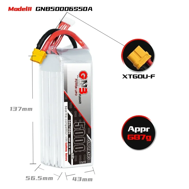 Max 100C GAONENG 11.1V/14.8V/22.2V 5000mAh 50C 3S1P/4S1P/6S1P Lipo Battery With XT60 Plug For FPV Drone RC Helicopter Car Boat 4