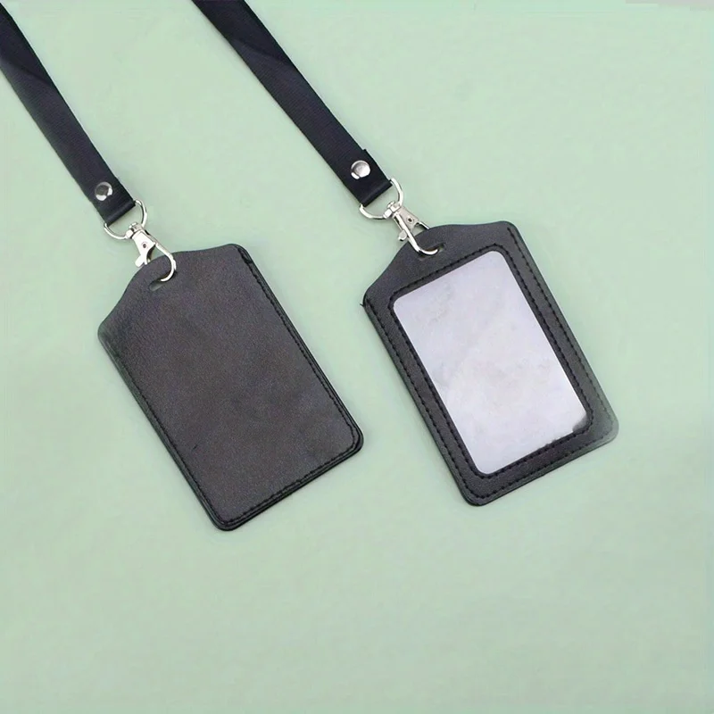 Premium PU Leather Card Holder & Lanyard - Versatile Badge and Card Organizer