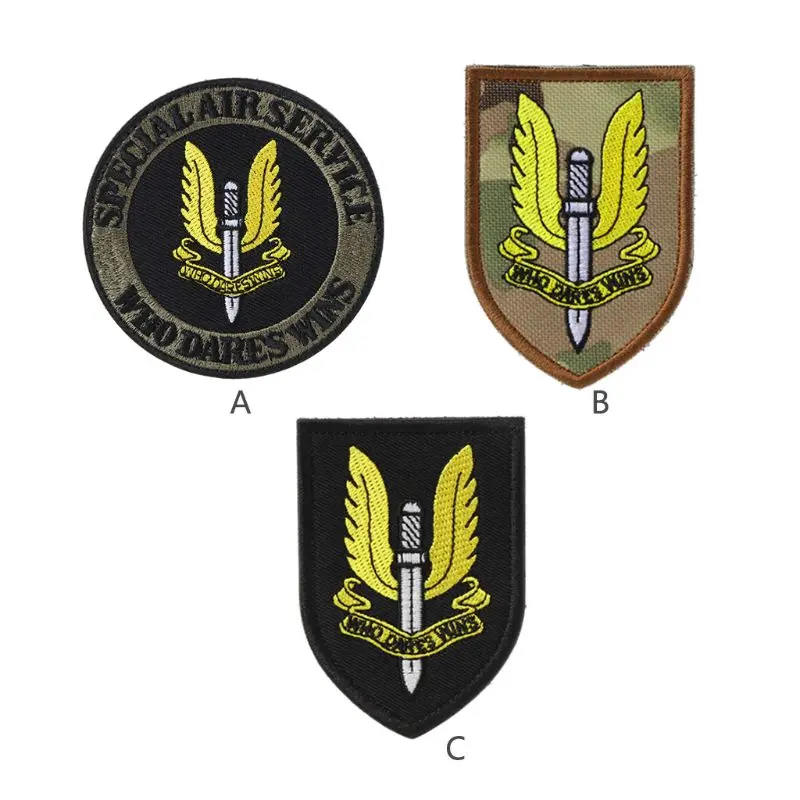 

Dropship Round Patch Embroidered Special Air Service Who Dares Wins Badge Paintball Armband Applique Embroidery