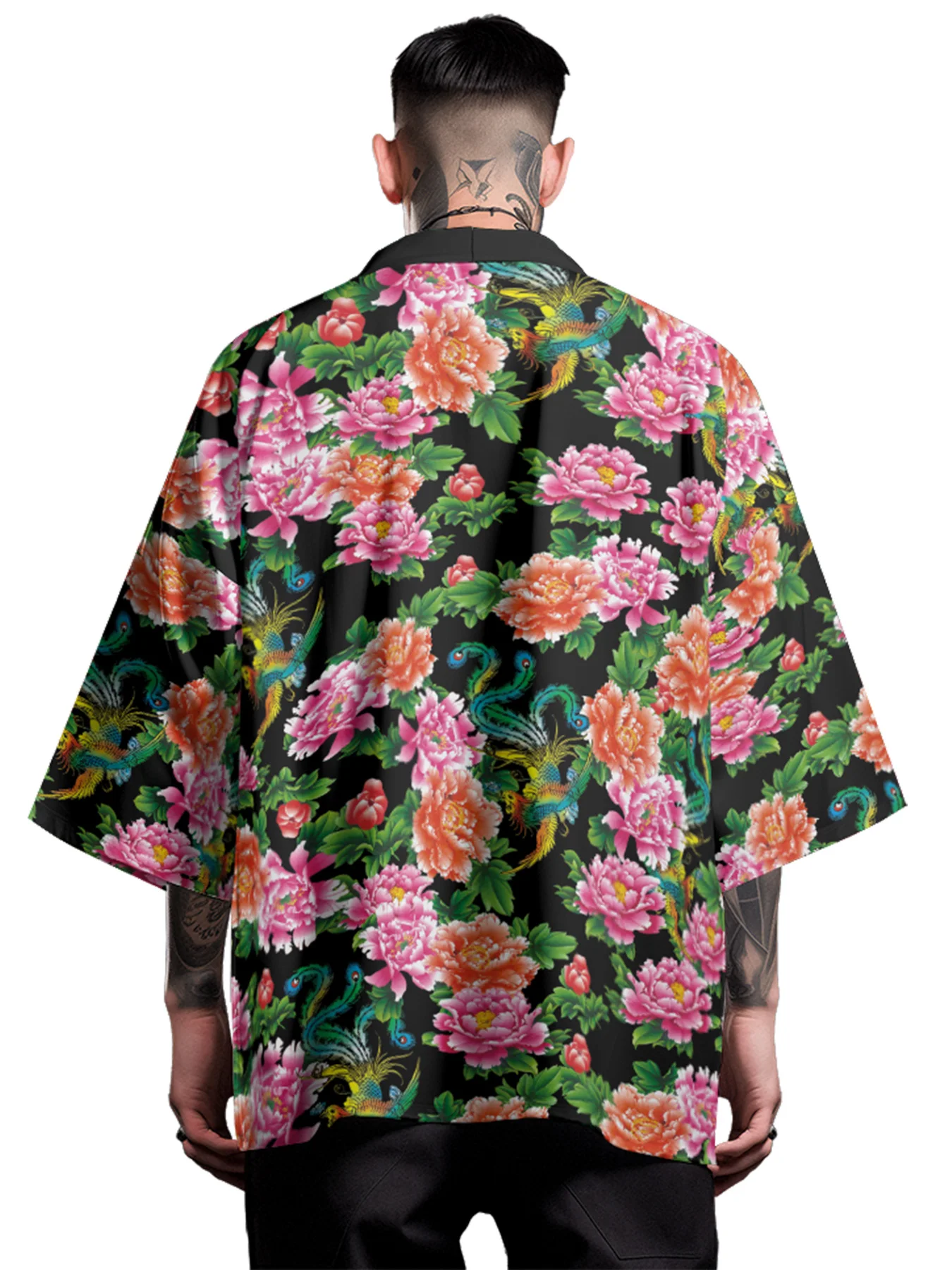 

Кимоно с китайским традиционным Северо-восточным цветочным принтом, халат, Тканое пальто с перьями, свободная рубашка