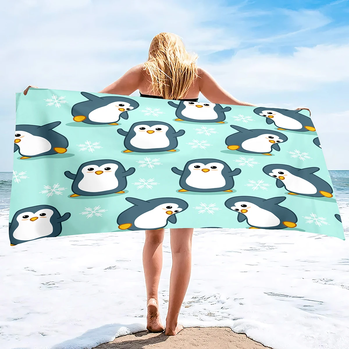 

Penguin Bird Beach Towels Quick Dry Microfiber Soft and Absorbent Bath Outdoor Travel Oversized for Adults Kid