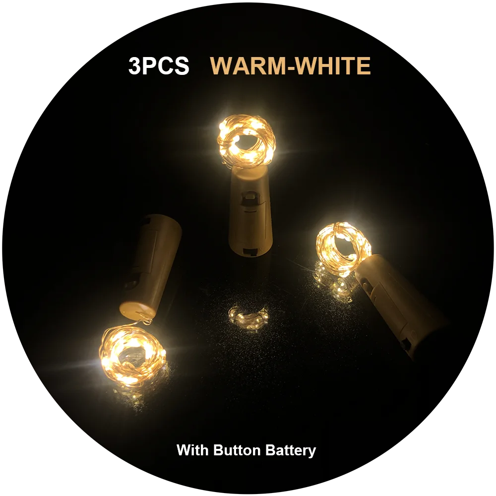 3Pcs Warm Wine Cork 20LEDS Birthday Party Bar Wedding Celebration Holiday Christmas AG13 Coin Cell Battery 2M with 3 Batteries 5x cr2016 3v button cell coin batteries alkaline for watch toys battery ecr2016 lm2016 br2016