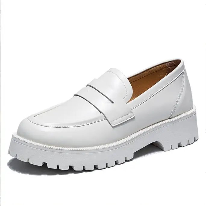 

Autumn Spring Thick-soled College Style Casual Genuine Leather Fashion Female Increased thick bottom Style Shoes Loafers Shoes