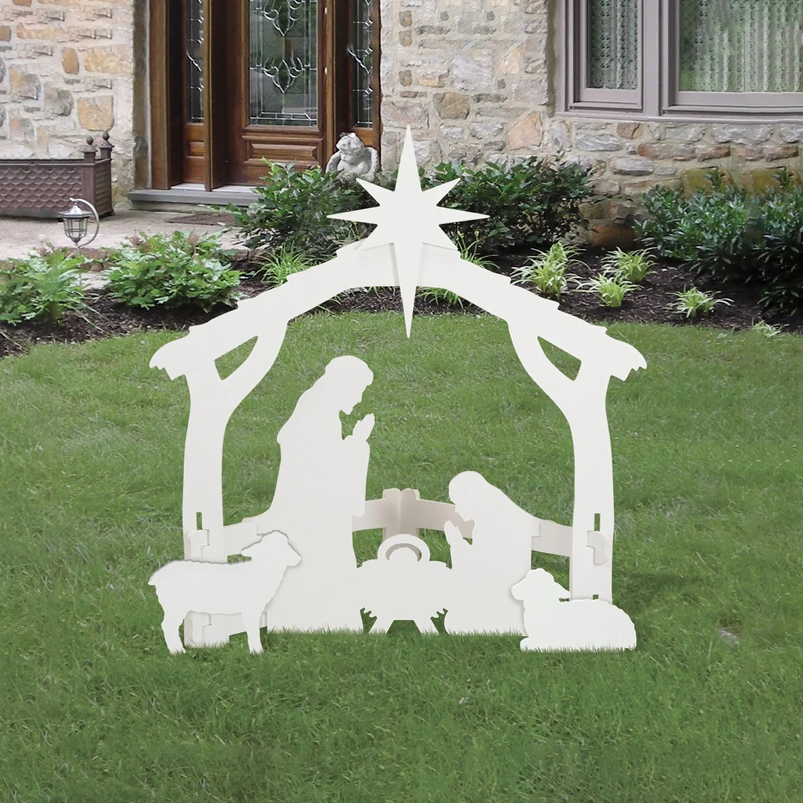 Christmas Jesus Scene Decor Courtyard Display Cards Christ Hollow Board Outdoor Lawn Plug In Assembly Cards Large 75x70x40cm
