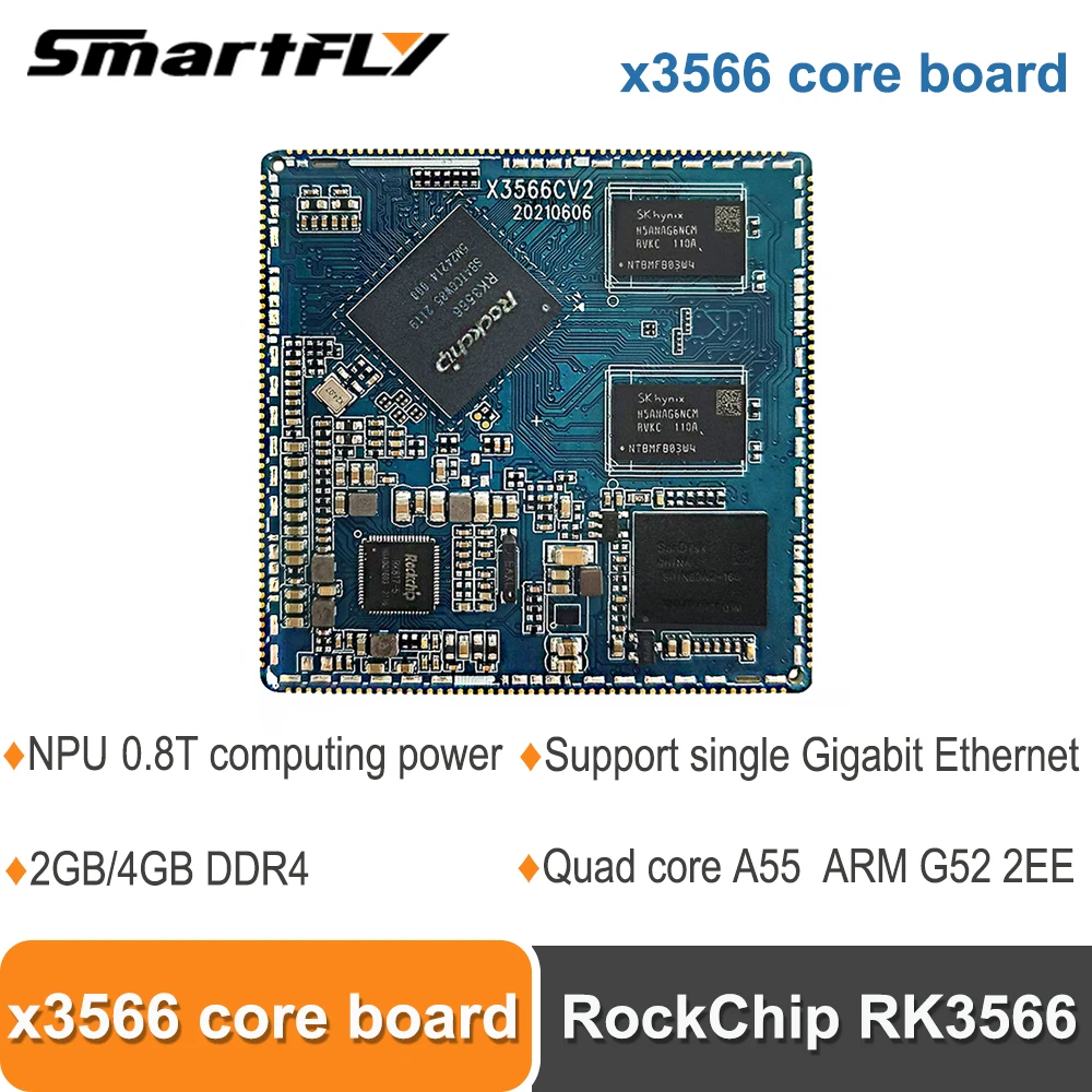 

Smartfly X3566 материнская плата Rockchip RK3566 IoT открытый источник искусственного интеллекта NPU/GPU промышленный рычаг управления G52 2EE