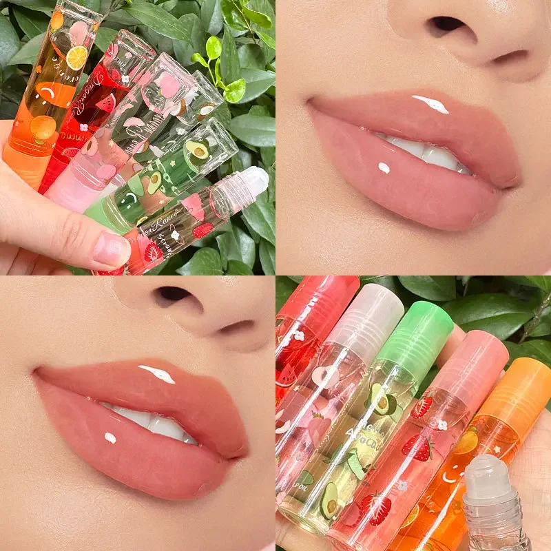 Lip Oil 6 Colors Roll-on Fruit Oil Lip Balm Moisturizing Mirror Transparent Long lasting Hydrating gloss Cosmetics
