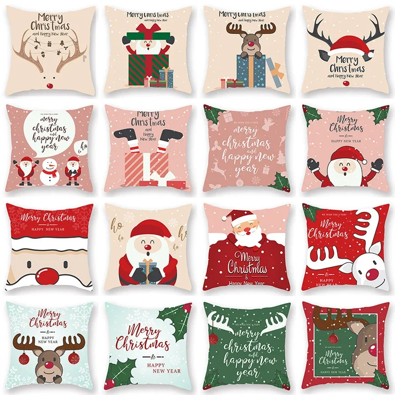 

Cute Cartoon Santa Claus Elk Pillowcase 45x45cm Polyester Cushion Cover for Sofa Chair Decorative Christmas Pillowcase