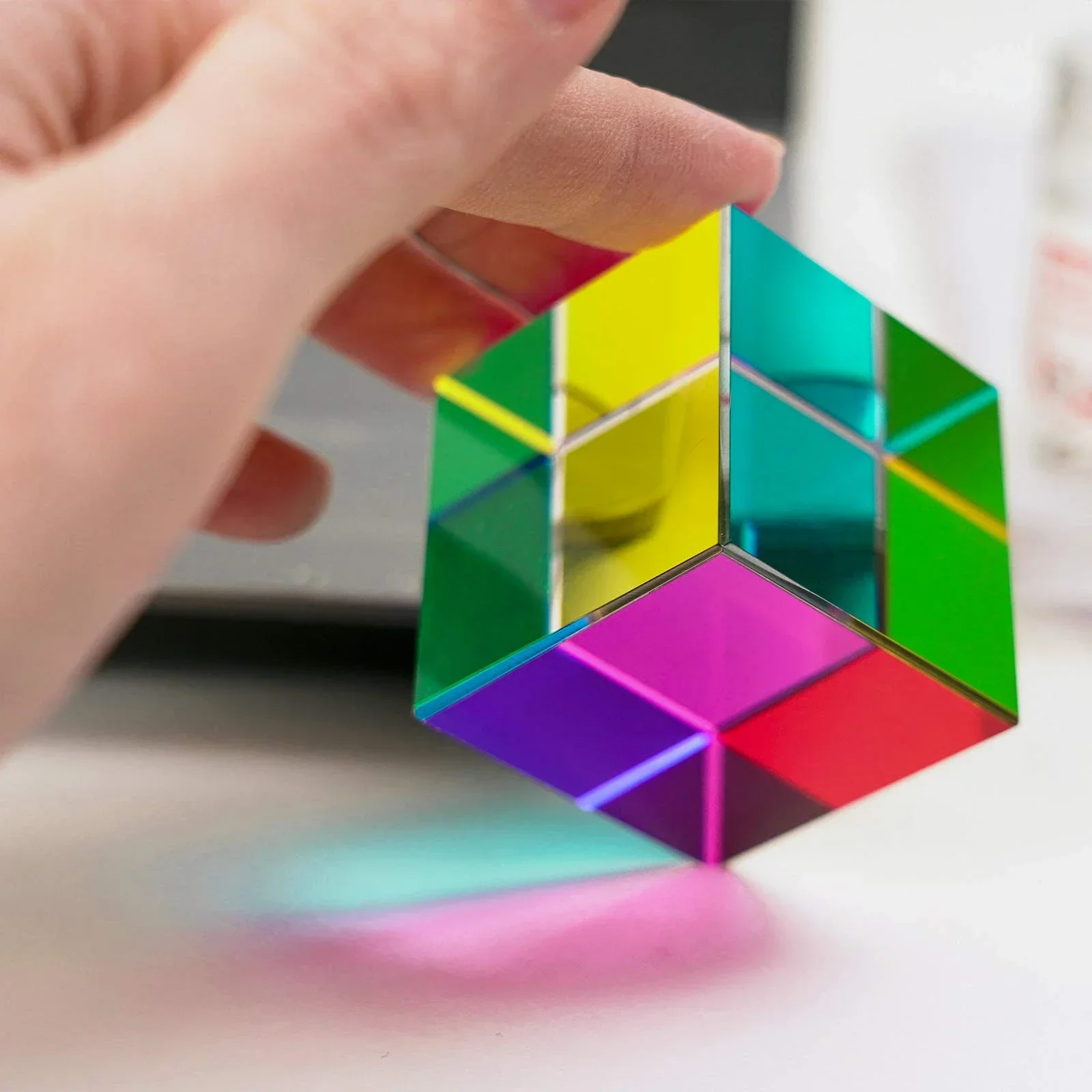 1pcs Science Magic Prism Cube 25 30 40 50 60 mm Hexahedral Crystal Magic Cmy Cube 3D Color Cube Prism For Photography