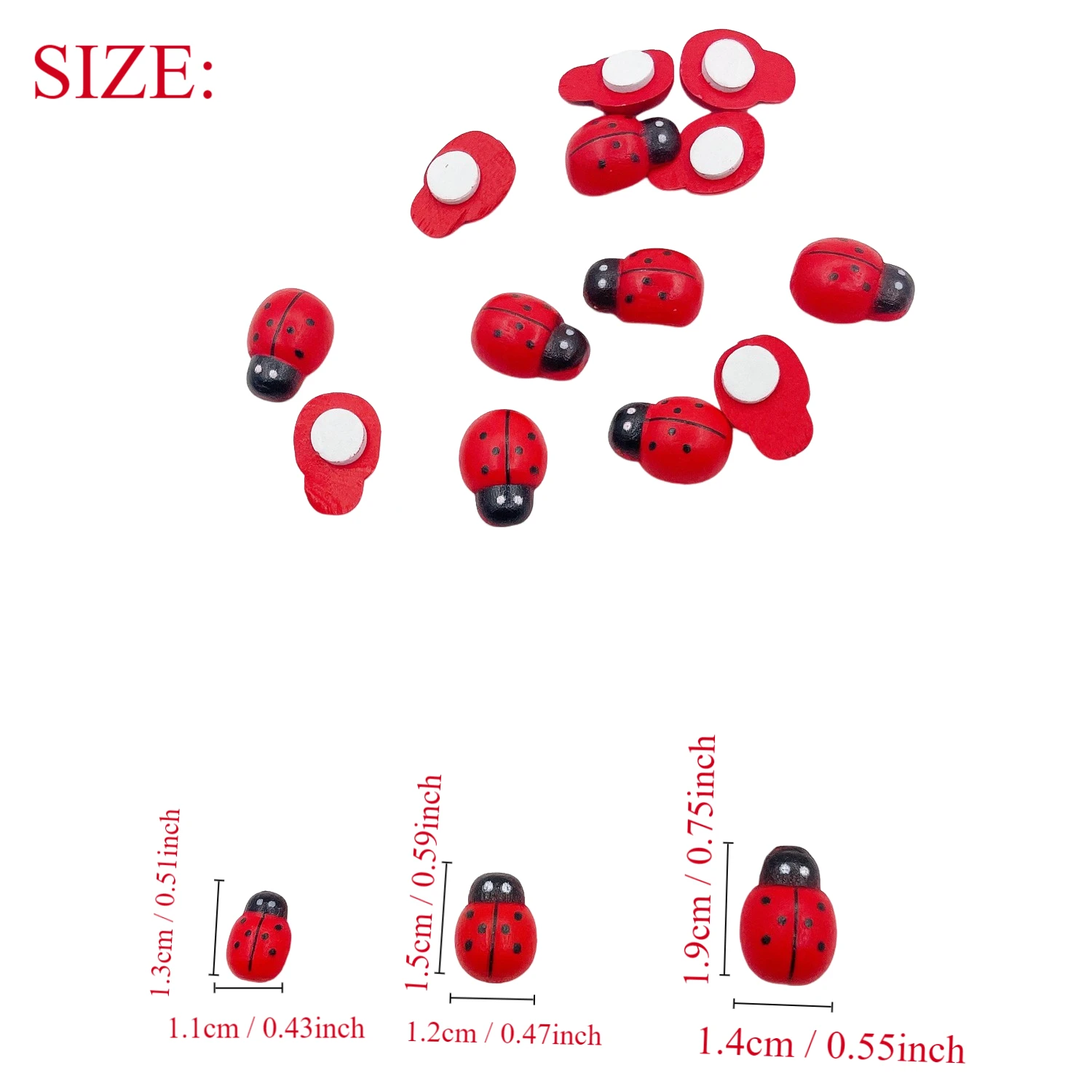 Wooden Mini Bee Ladybugs Stickers 100pcs 10x13mm Self Adhesive Red Painted DIY Craft Scrapbooking Home Garden Party Decoration wooden stickers