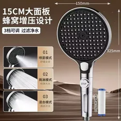 Large Panel Pressure Boost Shower Head with Adjustable Spray and Filter - Bathroom Accessory for an Enhanced Shower Experience (Upgraded Silver)