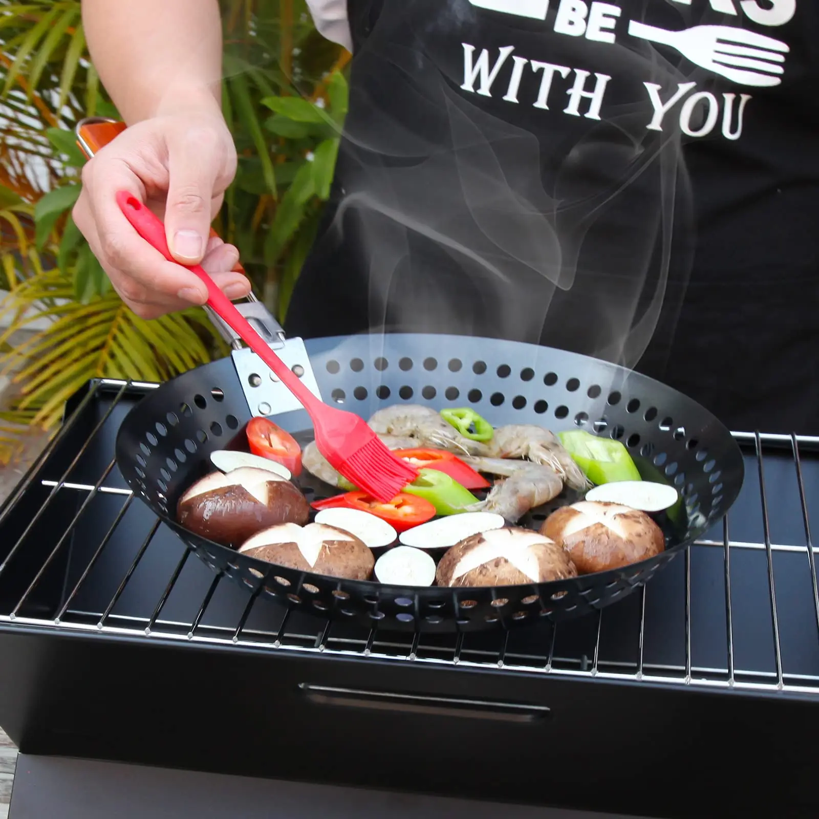 Non-Stick Grill Skillet 12 Pizza Grill Pan for Fry Chapati Cooking  Vegetables And Seafood With Foldable Heat Resistant Handle - AliExpress