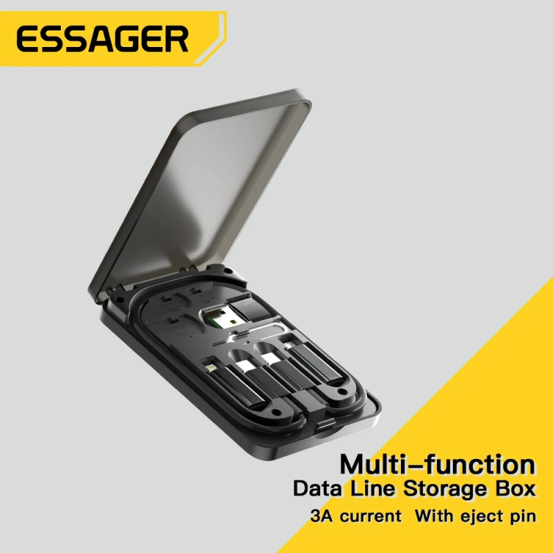 Essager 4 in 1 USB C To USB C Cable PD 60W Fast Charging Data Cord for iPhone Xiaomi Type C Micro Cable With Holder Storage Box 