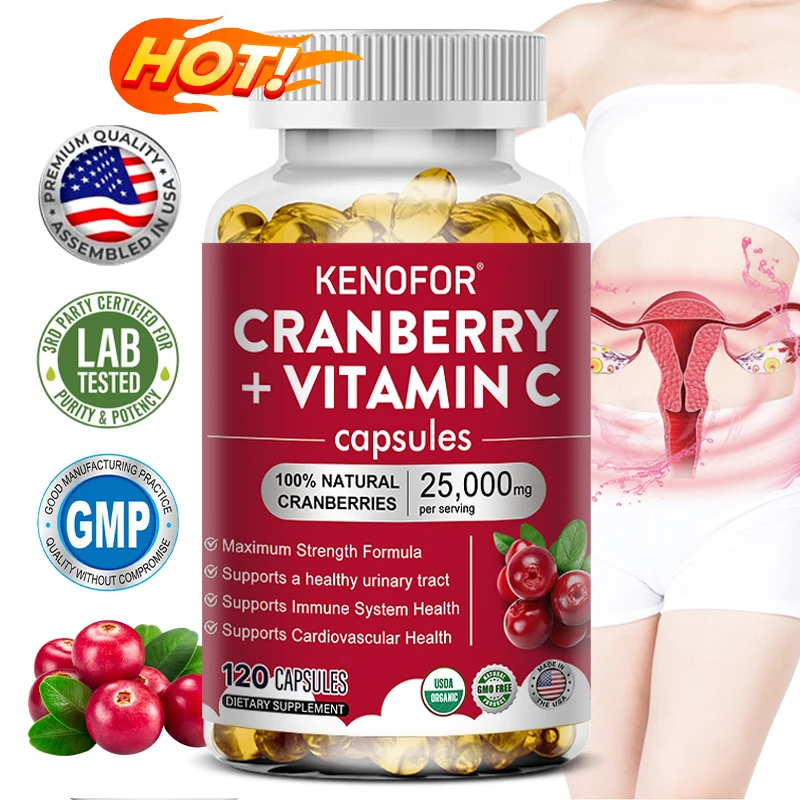 

KENOFOR Cranberry Vitamin C 25,000 Mg - The Ultimate Triple-action Formula for Cardiovascular, Immune & Urinary Health Support