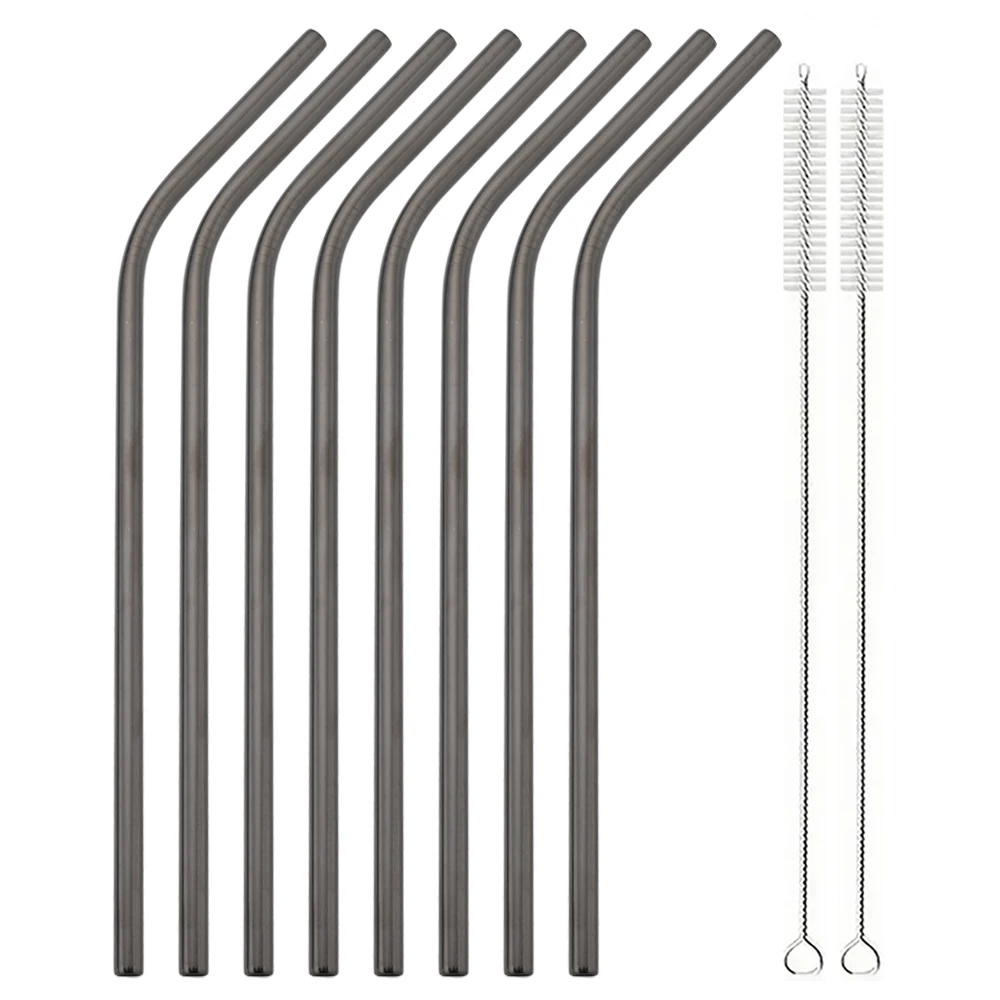 8-Piece Colorful Reusable Bent Stainless Steel Straws Set with Cleaning Brush