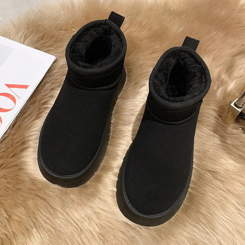 2023 Winter Warm Snow Boots Women Thick Plush Slip-On Platform Ankle Botas Mujer Large Size 41 Anti-Slip Faux Fur Cotton Boots
