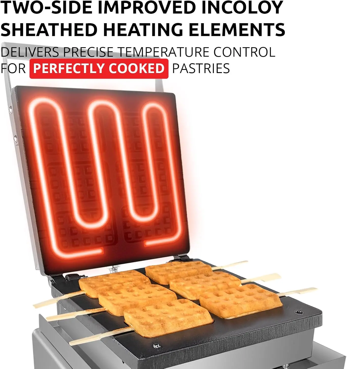 Belgian Waffle Maker Thick Press Type Professional Use Stainless Steel Nonstick 110V (6 Waffle on a Stick)