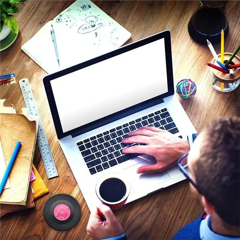 [NEW A09R】 핫 커피컵용 비닐 레코드 컵받침 12개 세트, 레트로 스타일 장식, 효율적인 데스크탑 보호