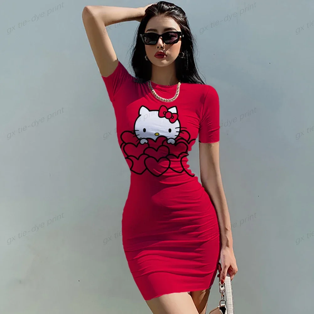 thumbnail image 1 of Vestido sexy de verano estampado Hello Kitty Vestido delgado de manga corta, 1 of 2