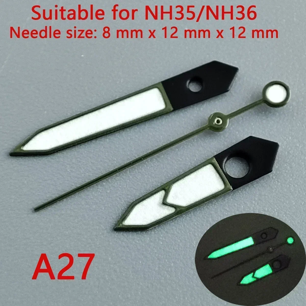 Premium 904L Silver Watch Hands with Green Luminous Accents - Wholesale Watch Accessories