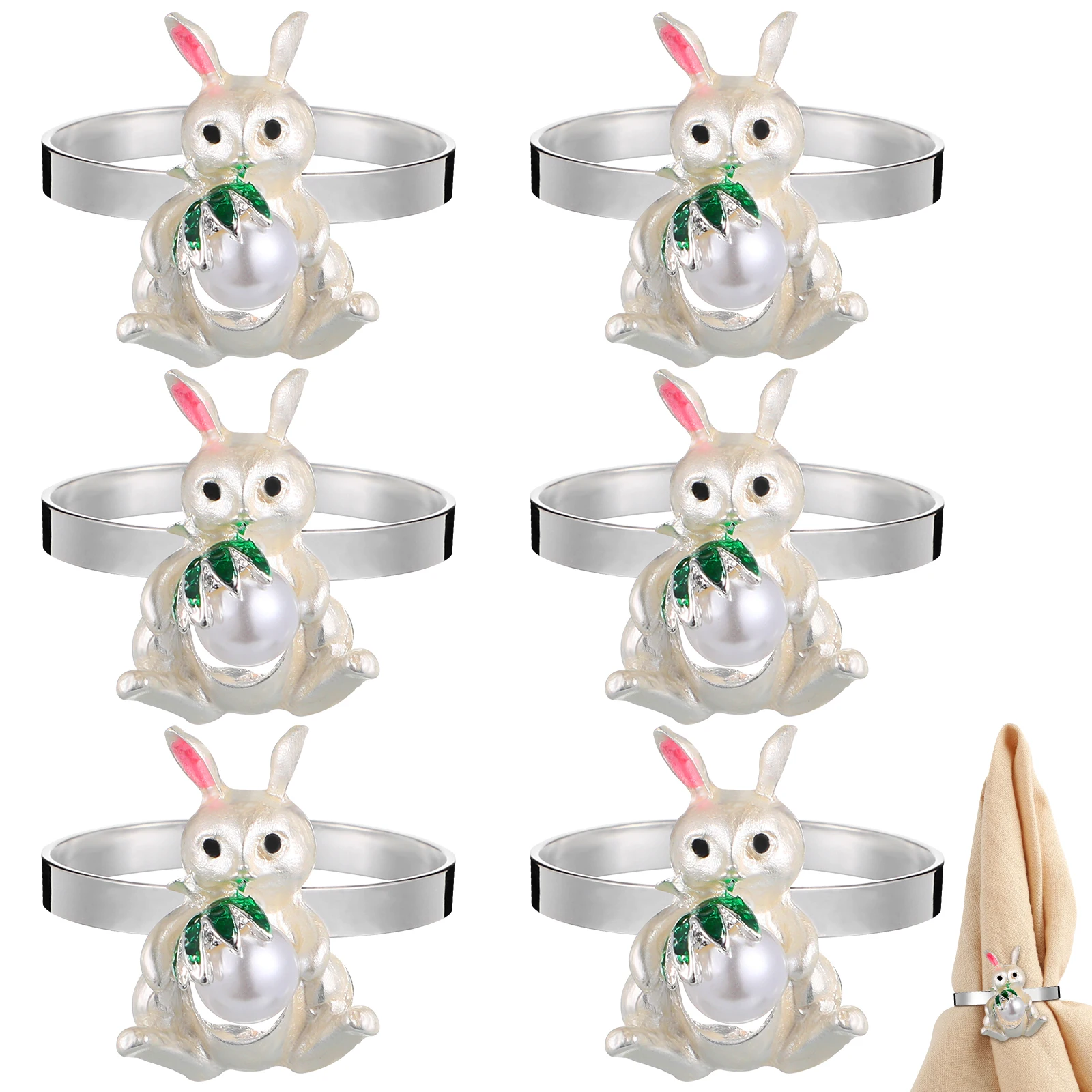 

6Pcs Reusable Adorable Cute Bunny Napkin Rings Enamel Rabbit Napkin Holder for Easter Dinner Weddings Party Table Decorations