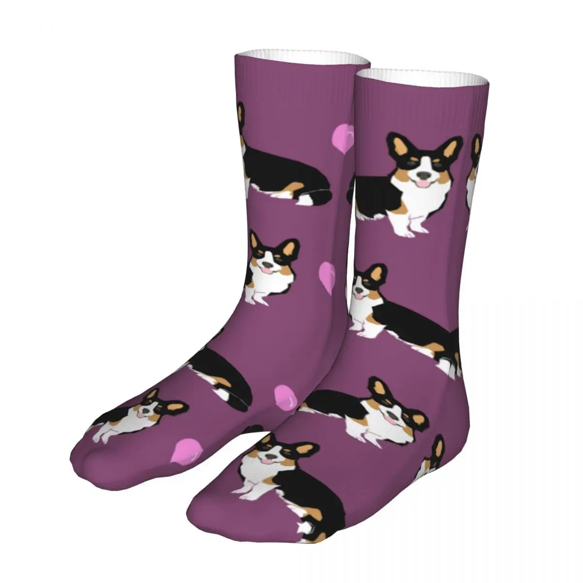 

Female Bike Tricolored Corgi Dog Hearts Socks Cotton Funny Animal Women Socks