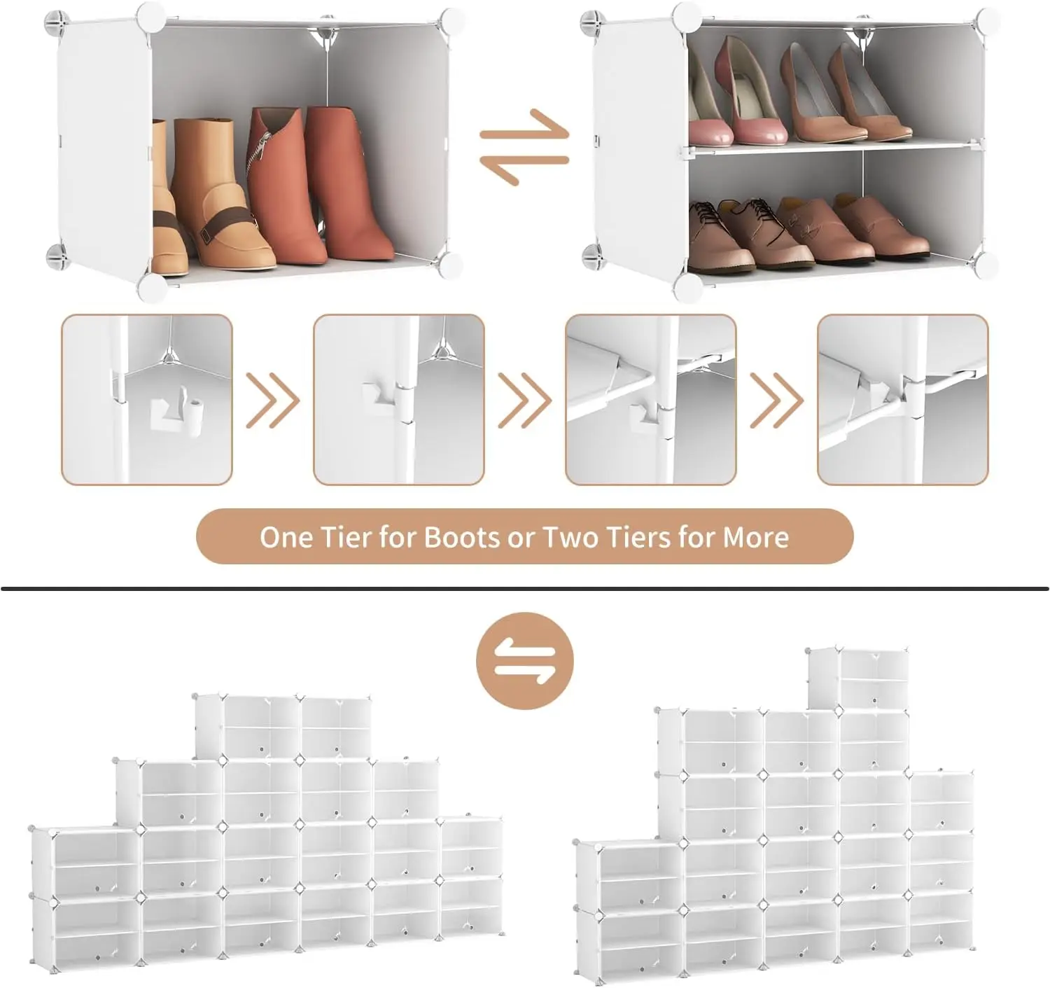 Portable Shoe Rack Organizer with Door, White Shoe Storage
