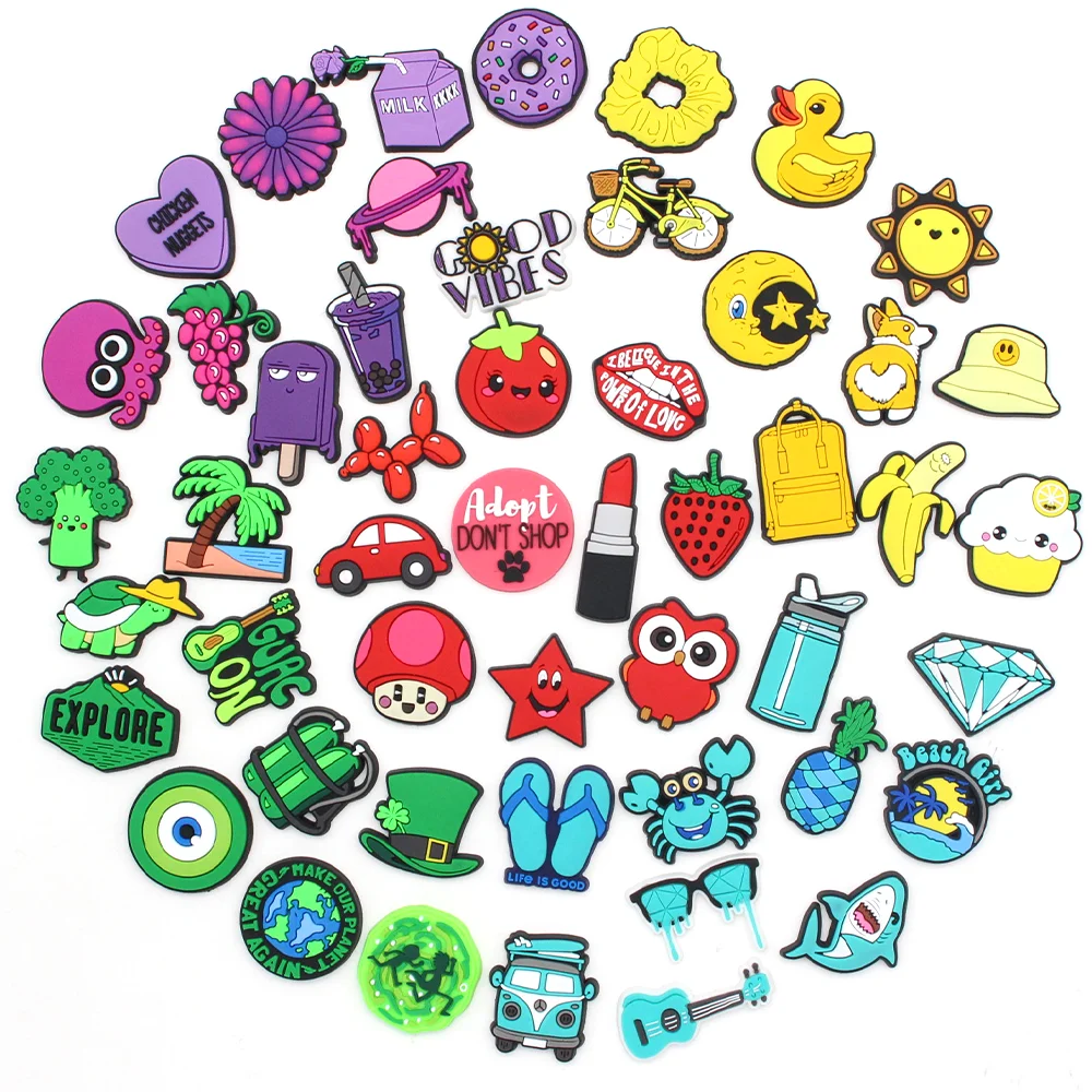 

Colorful jibz 1pcs cartoon DIY VSCO croc garden shoe charms cute puppy/sun/hat Accessories fit clogs sandals decorate kids gifts