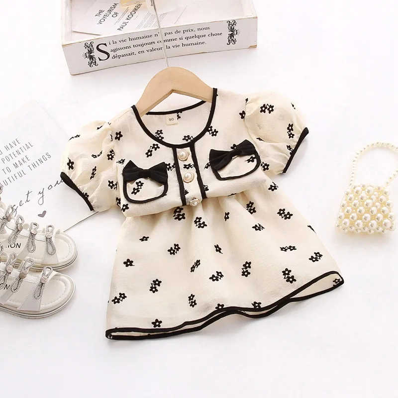 

2022 Summer Girls' sets Small Fragrant Short Sleeve Top+Half Skirt Two Piece Elegant Ladies Style RX861