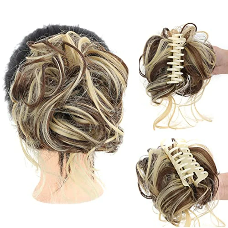 claw clip hair wavy curly hair patch suitable for women's ponytail extension synthetic fake bun