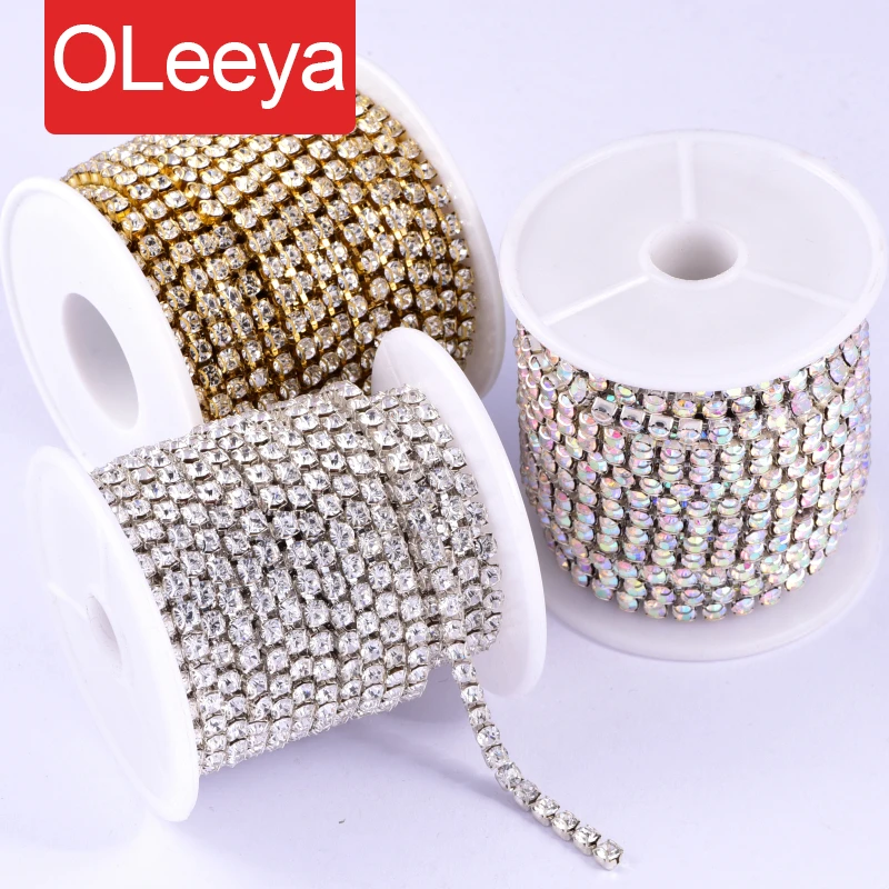 Rhinestone Chain Rhinestone Trimmings Clear Glass Rhinestones Glass Rhinestones Rhinestone Crystals Rhinestone Accessories Rhinestones Beads 10Yards SS16 glass rhinestone Cup Chain Transparent Gold / Silver Rhinestones cup Glue-On Garment Accessories trim F0187