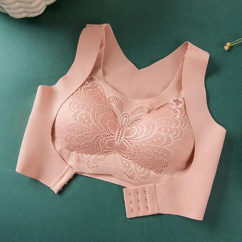 Women's Seamless Side-buttoned Sports Bra with Invisible Back No Steel Ring Comfortable Lifting Crossing Girl's Bra