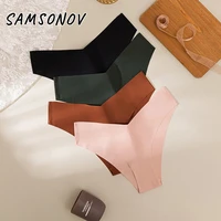 Femmes Sexy soie culottes Bikinis sans couture sous-vêtements féminins taille basse haute élasticité slips tongs femmes mode Lingerie Tanga 1