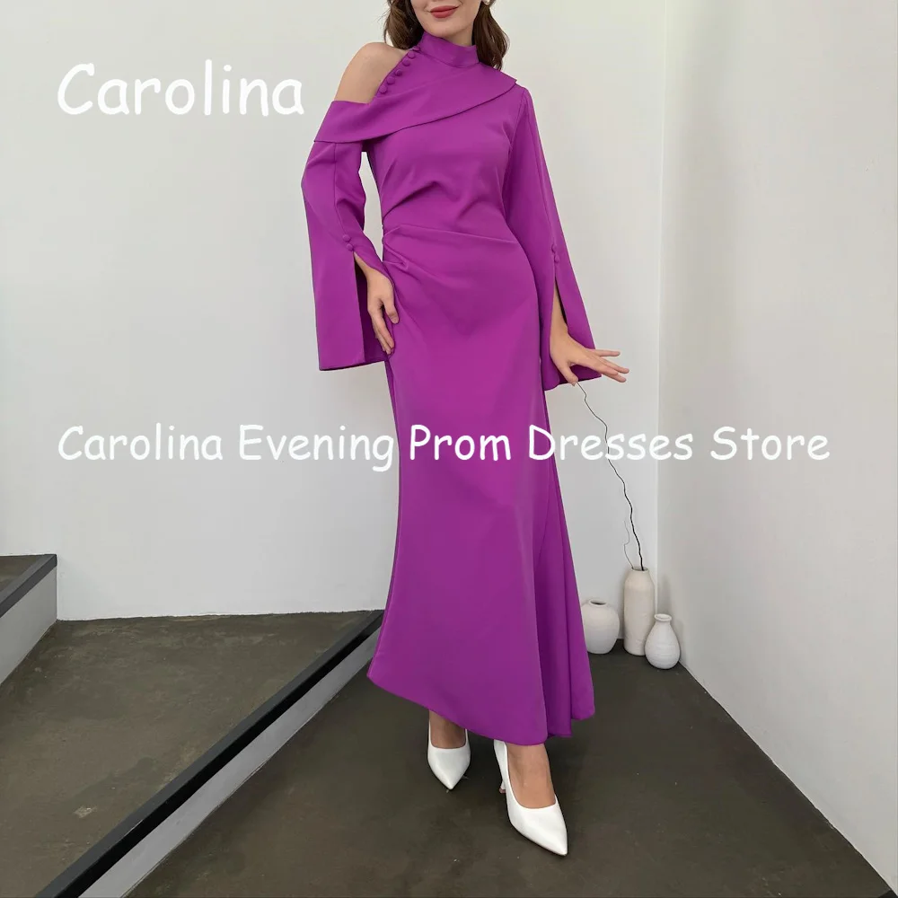 

Carolina Crepe Straight O-neck Ruffle Ankle Length Luxury Prom Gown Evening Formal Elegant Pretty Party Dress for Women 2023