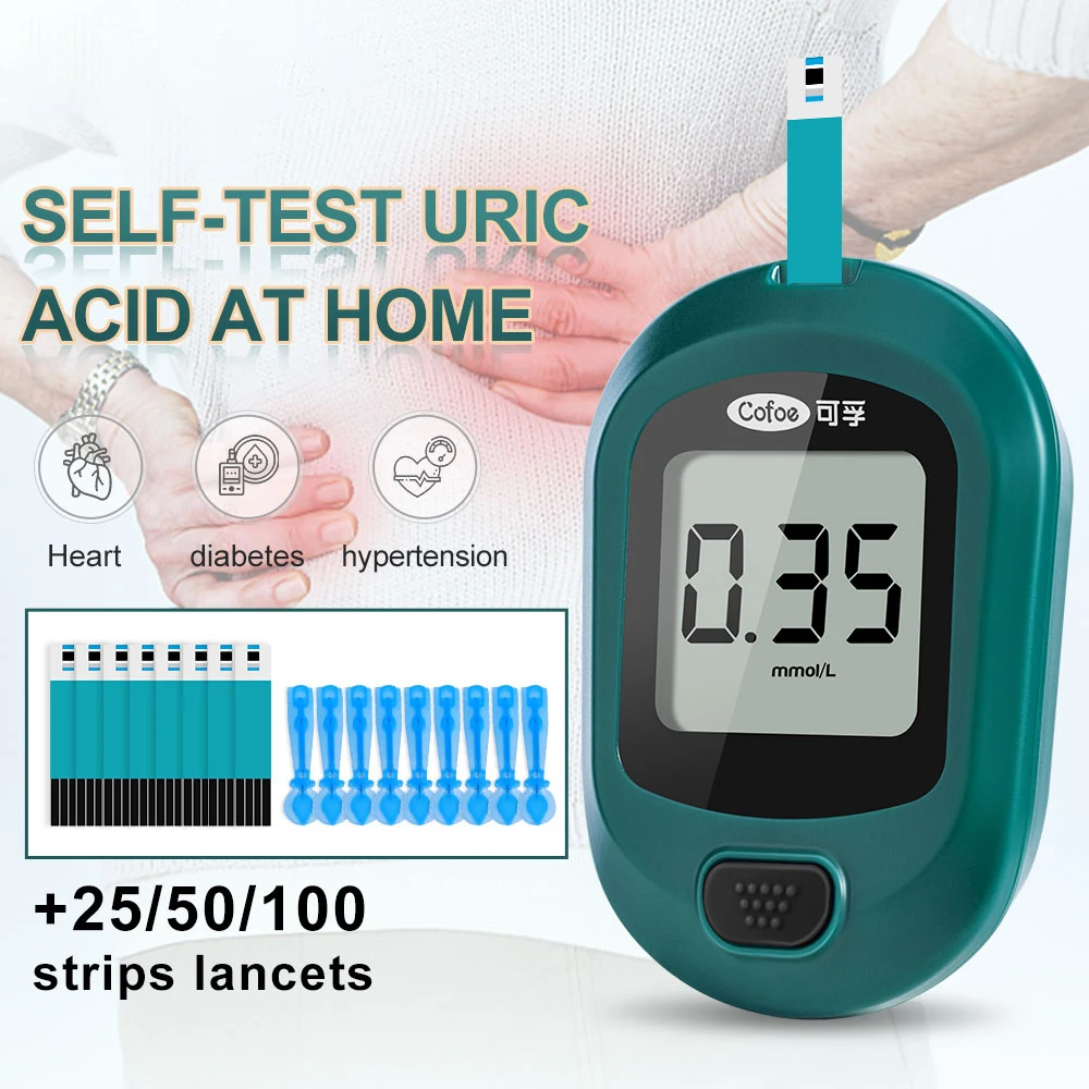 Cofoe Uric Acid Monitor with Test Strips And Lancets Needles For Home Uric Acid Measurement Of Gout Tester Device uric acid test strips medical blood test kit