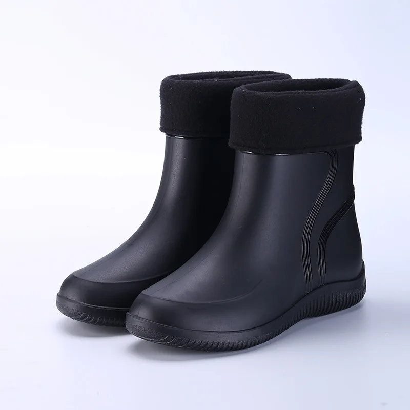 Rain Boots Men's Rain Shoes Non-Slip Waterproof Solid Color Wear-Resistant Comfortable Cotton Removable