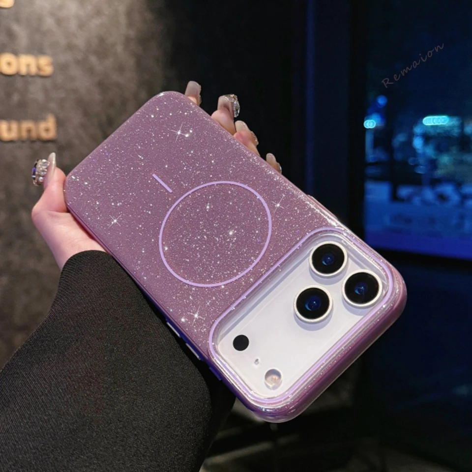 2025 Glitter Glam Magnetic Phone Case with Wireless Charging Compatibility