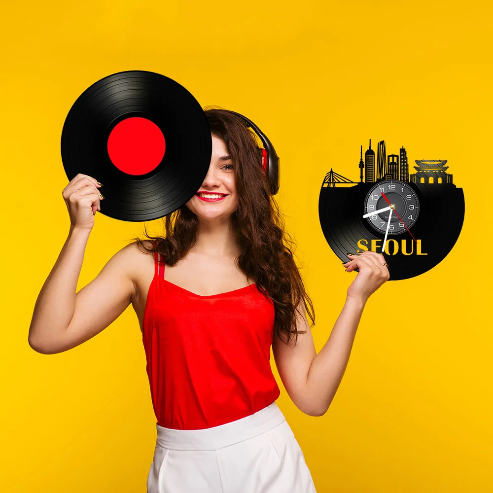 Seoul Architecture Wall Decor Home Decorative Wall Clock Handmade Seoul Vinyl Record Wall Clock South Korea Seoul Travel Gift 5