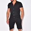2024 Summer Turn-down Collar Casual Loose Men's Sets Solid Soft Single Breasted Button Shirts Shorts Suit Mens Two-piece Suits 4
