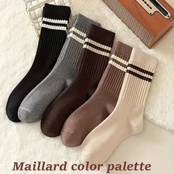 5 - Pack Trendy Striped Crew Socks, Women's Fashion for Daily and Sports Wear, Cute Fall Winter Collection (5 Pairs Mixed color)
