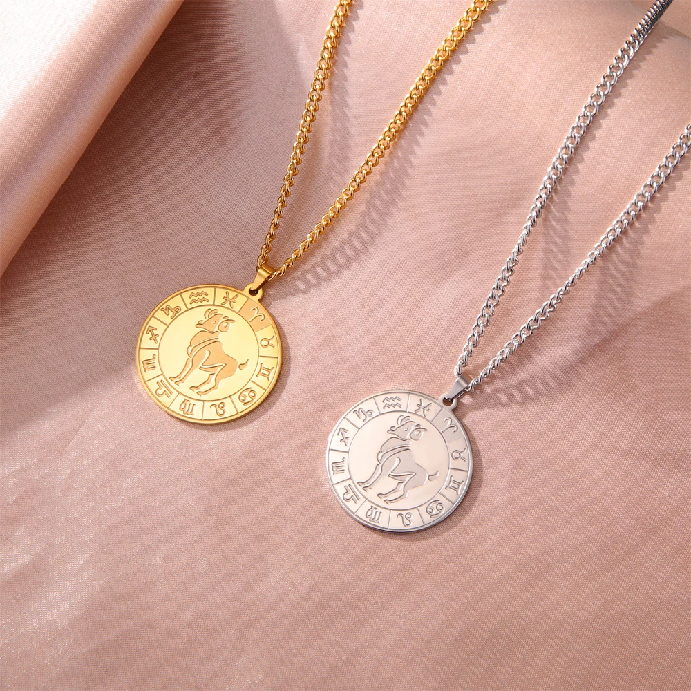 Mode 12-Sternbilder Anhänger Halskette Für Frauen Männer Edelstahl Sternzeichen Halsketten Vintage Amulett Schmuck Großhandel – Detail 8