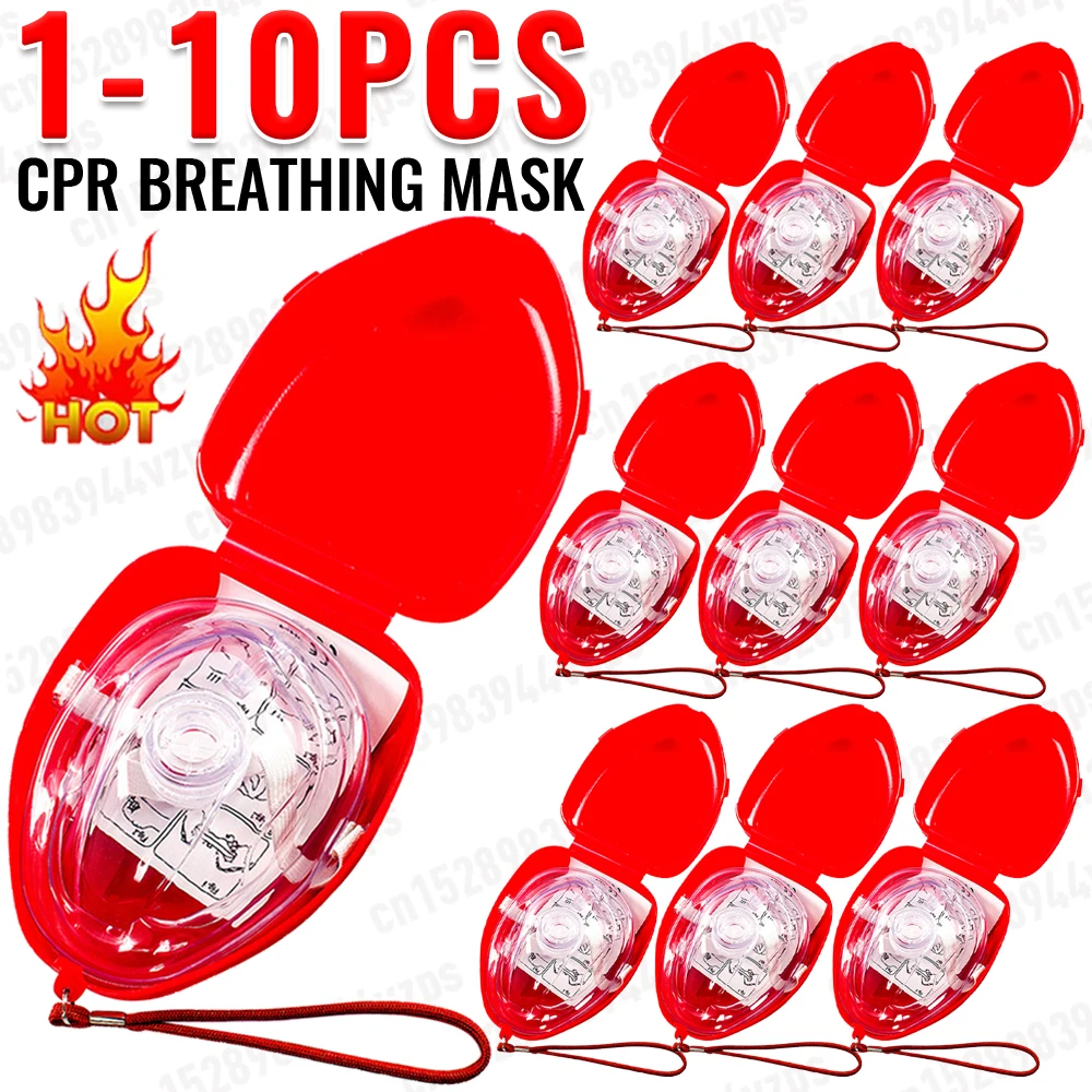 1-10Pcs Professional First Aid CPR Mask Artificial Respiration Mouth Breathing Masks Emergency Rescue Tools with One-Way Valve
