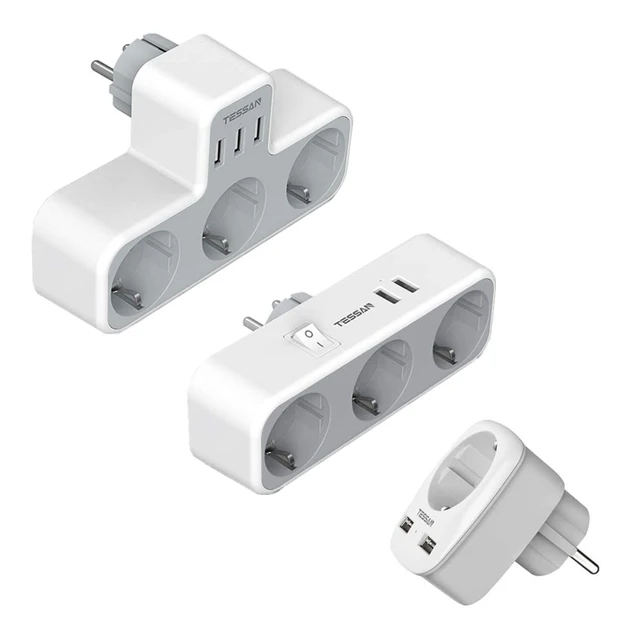 TESSAN 6 en 1 Ladron Enchufe USB C, Enchufe Multiple con 2 USB C y 1 USB,  Ladron Enchufes Plano 3 Tomas, 3600W Ladrón Enchufe, Enchufe USB Pared  Gris