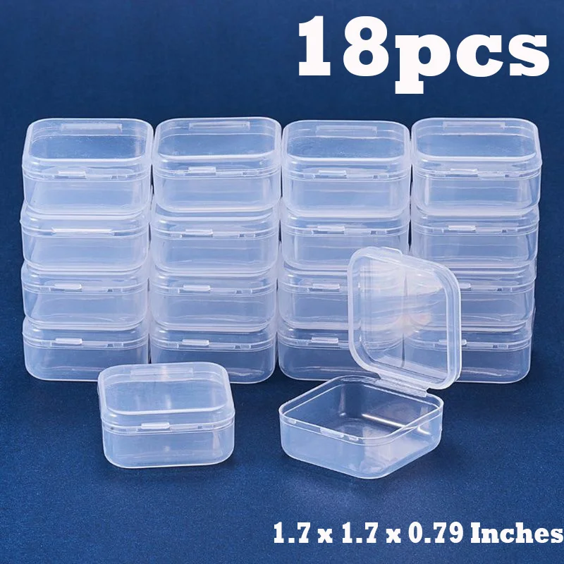 18x Mini Boxes Square Clear Plastic Jewelry Storage Case Container