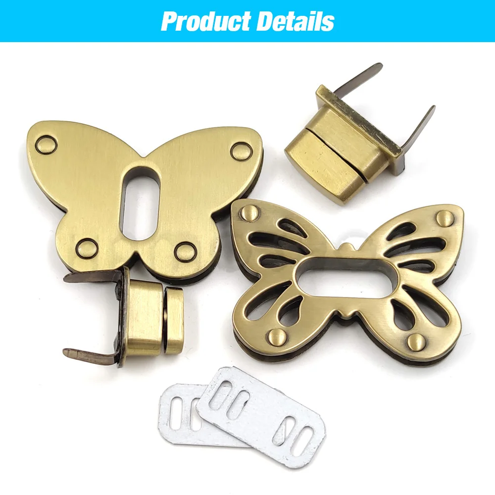 1pc Metal Butterfly Shape Turn Lock Clasp Buckle for Leather Craft Women Handbag Purse Closure DIY Hardware Accessories