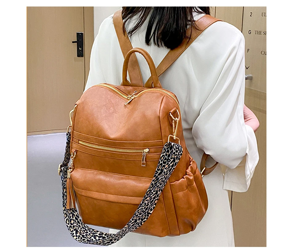 Scuola invernale da donna in pelle PU casual per ragazze adolescenti Zaino da viaggio Borse a tracolla leopardate moda vintage_voghion.com