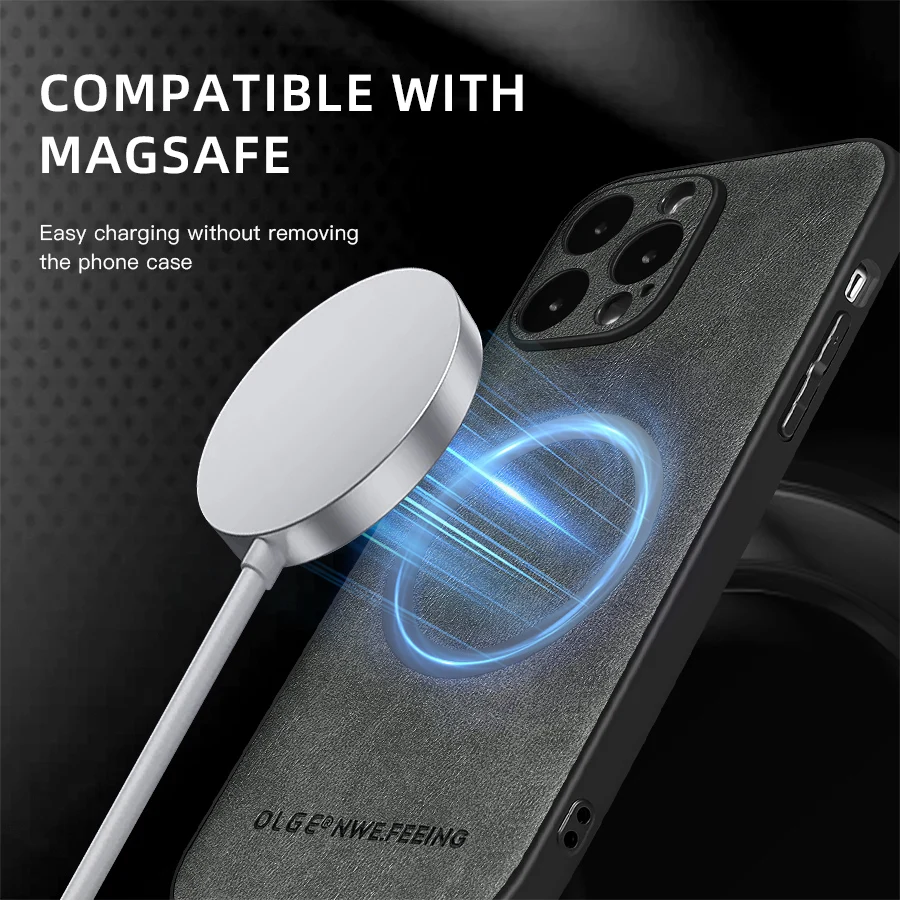 Leather MagSafe Case with Wireless Charging and Shockproof Protection