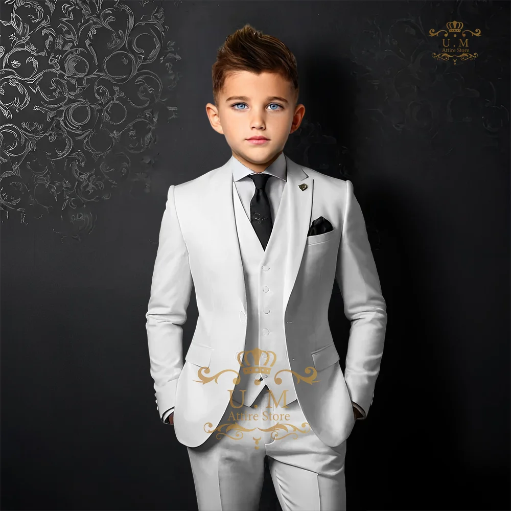 Boys formal suit set White classic boys' 3pcs suit (jacket+vest+pants) single-breasted slim fit children's attire for wedding party Xmas gift