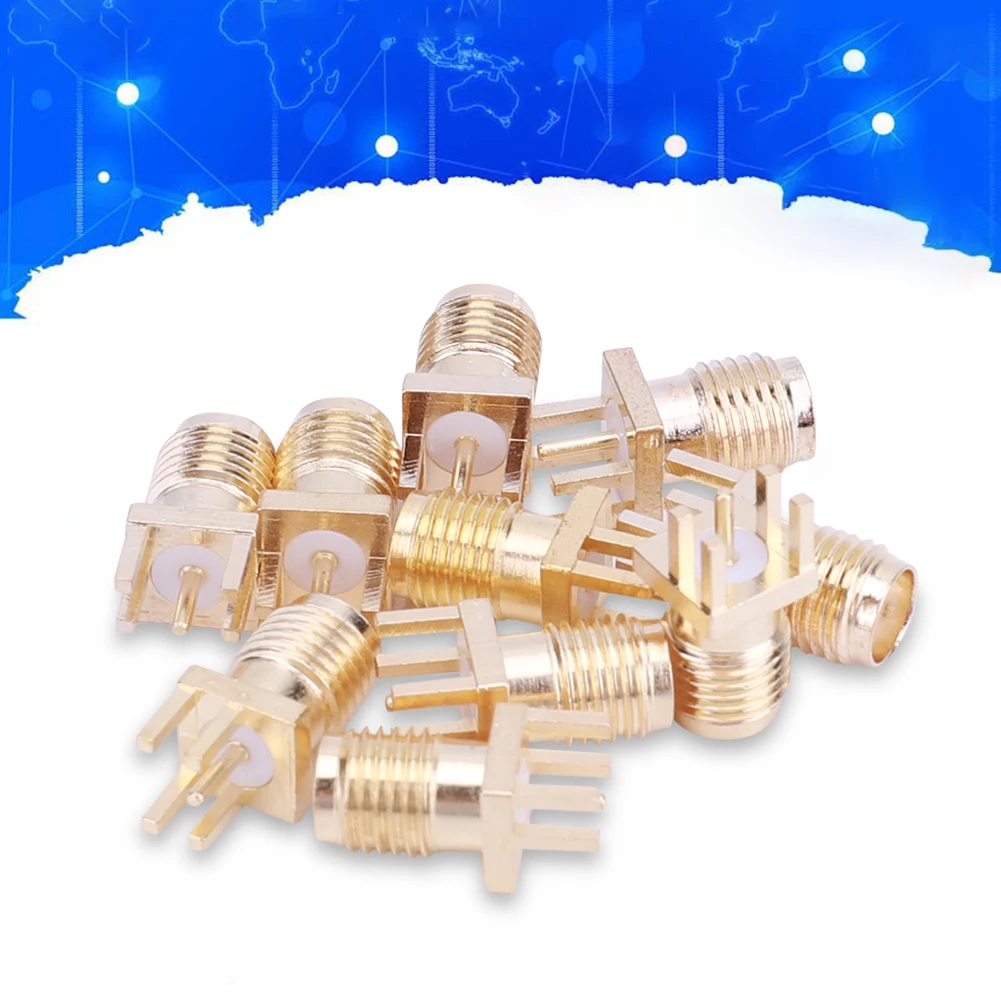 10 Pcs SMA Female Jack Adapter 50 Ohm SMA Female Base Socket Jack Brass Solder PCB Board Edge Mount Adapter with 4 Pins