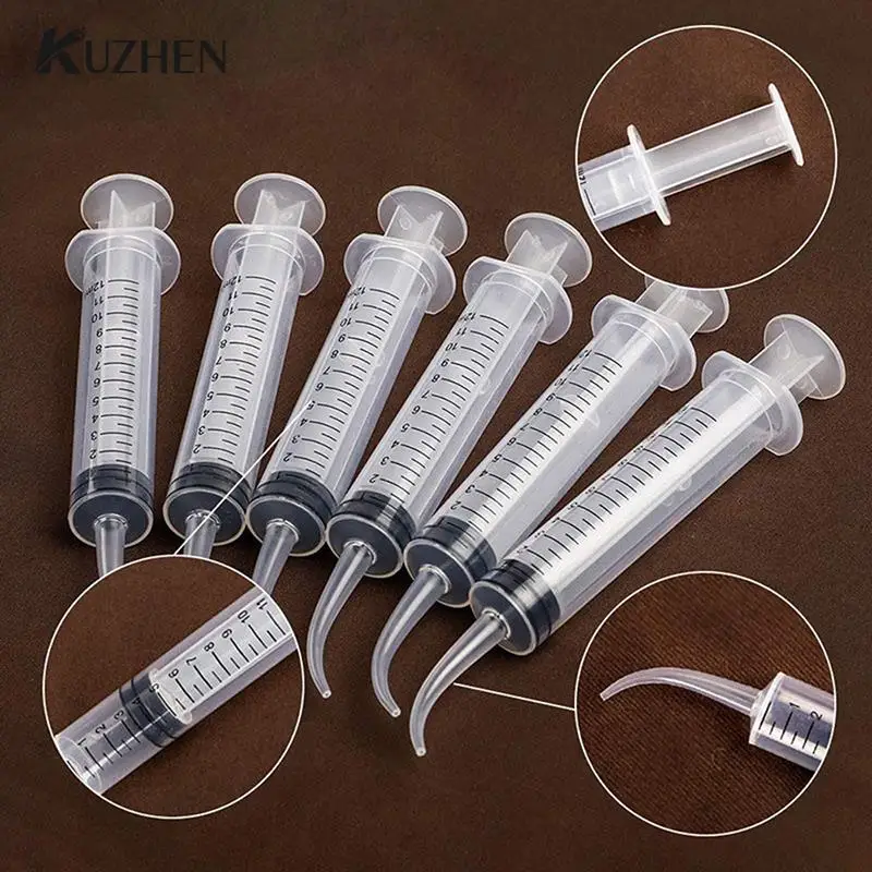 

2pcs Clear Disposable Dental Irrigation Syringe With Curved Tip Dental Kit Tooth Transparent Whitening Dental Instrument 12ml