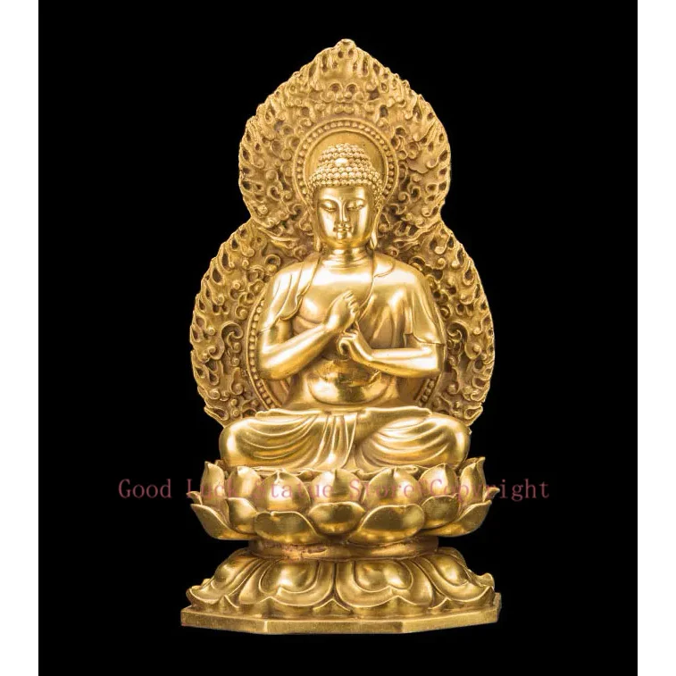 

TOP GOOD -HOME lobby Temple Company Patron saint Buddhism Good luck Auspicious RU LAI Buddha brass statue 27CM